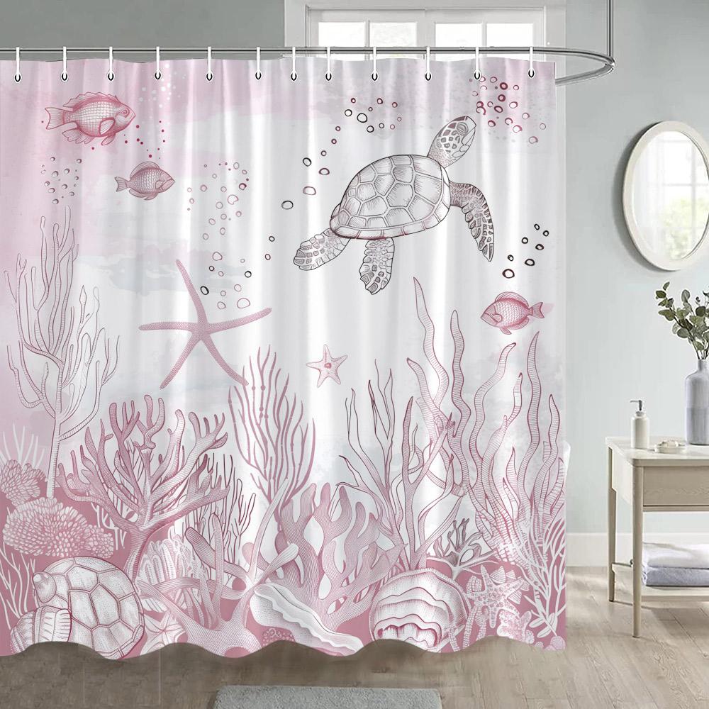 

Розовая Морская Занавеска для Душа Морская Черепаха Океанское Животное Коралл Подводный Мир Летняя Современная Полиэстеровая Занавеска для Ванной с Крючком Домашний Декор 90x180cm-35x70in