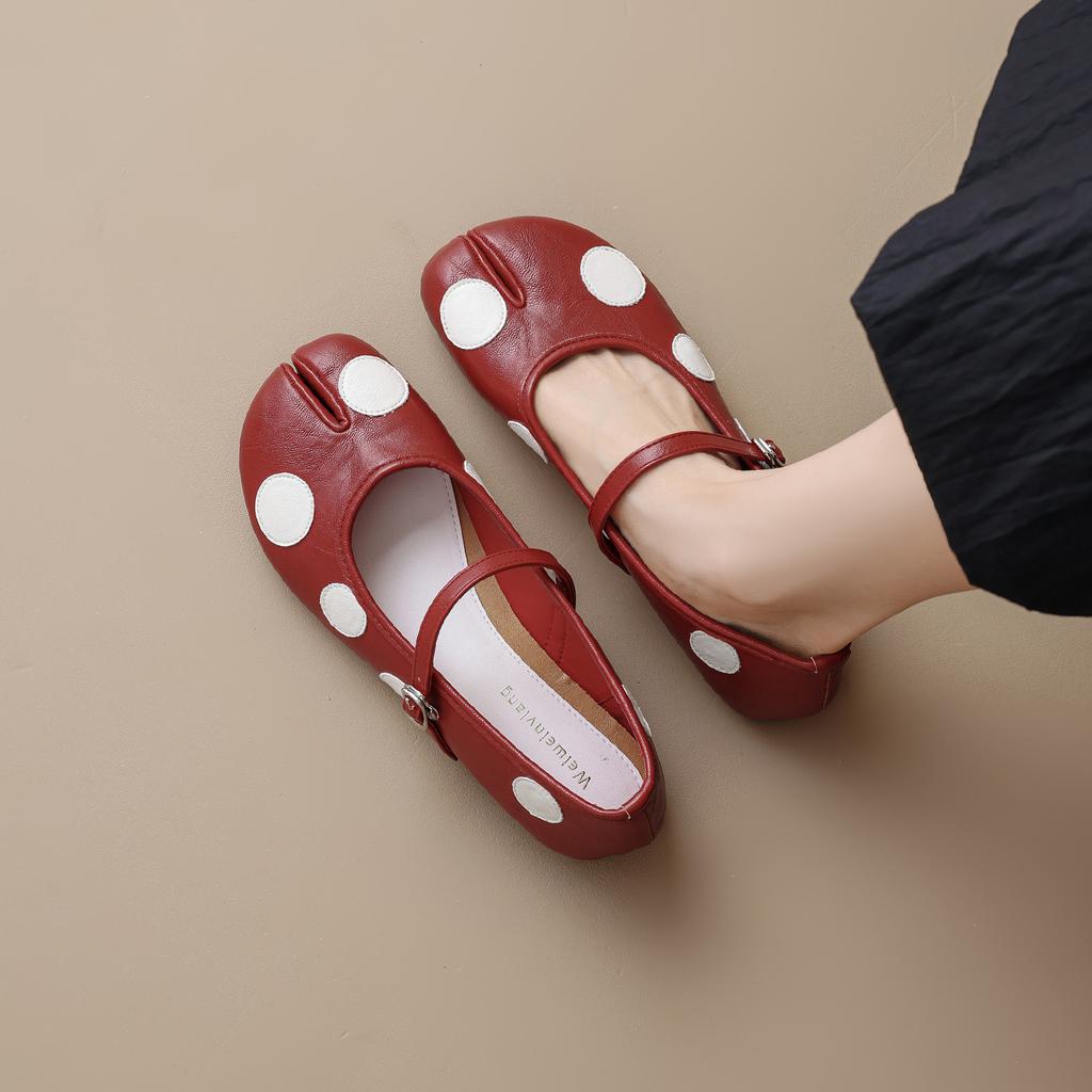8293-2 niche polka dot pig's trotter split-toe shoes, Mary Jane flats, shallow ballet flats