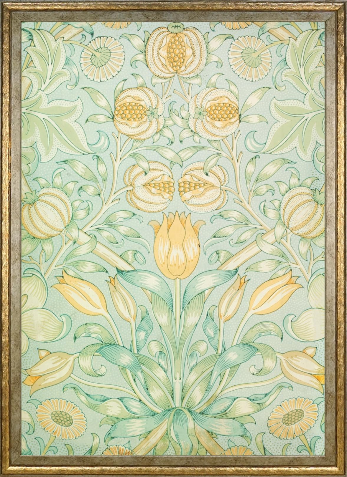 

William Morris (Lilies and Pomegranates) Poster, A3 Size, Interior Wallpaper, Painting, Art Poster, Gold Frame