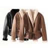Za New Fall Women's Clothing 2025 Fashion Style Fashion Suede Faux Lamb Wool Jacket Shoelace Short Coat