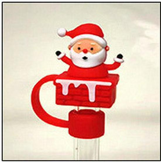 New 10mm Christmas Cartoon Silicone Straw Sleeve with Cute Dust Plug