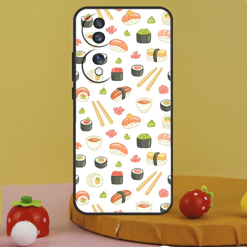 Kawaii Sushi Pattern Case For Honor 200 Pro X9c X9a X8a X7a X6a X7 X8 X9 X8b X9b 50 70 90 Magic 5 6 Lite Cover