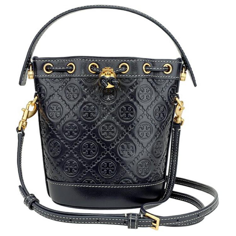

Tory Burch T Monogram Logo Embossed Leather Bucket Bag Women Handbags Midnight-Blue 80533-458 Basic Set (Bag+Dust Bag)