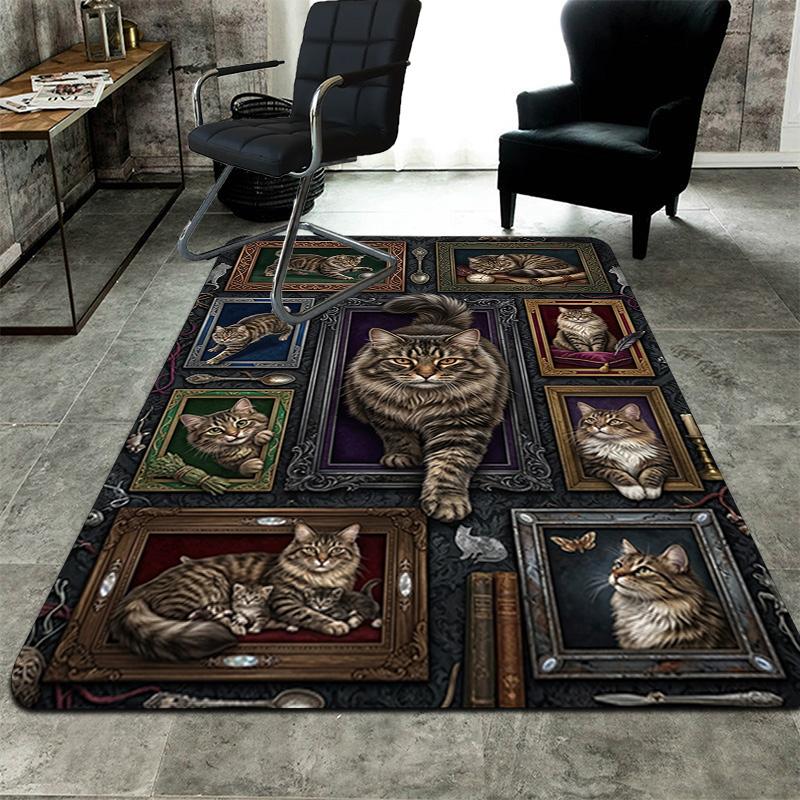 Cats Ornate Frames Pattern Rug Floor Mat for Living Room or Bedroom Soft and Comfortable Carpet a Gift for Birthday and Holiday.