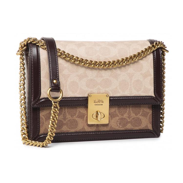 COACH Hutton Leather Crossbody Bags Small Women's Brown Black Multicolor 92308-B4PVR