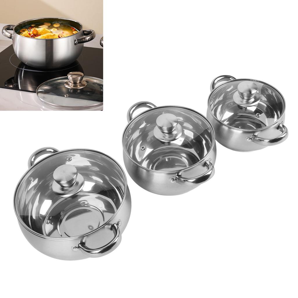 3PCS Soup Pot Set Stainless Steel Thick Bottom Anti Stick Cooking Pots with Anti Scald Handle Lids for Kitchen