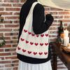 Fashi Heart Shape Pattern Knit Tote Bag Retro Women's Handbag Large Capacity Female Woven Shopper Purse Travel Bag