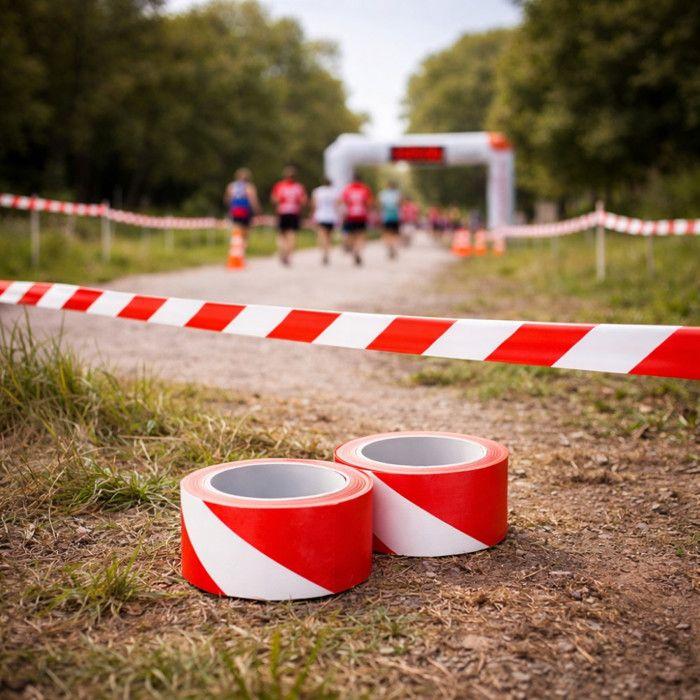 Lot de 2 Rubans de Signalisation Rouge Blanc 50mm x 100M GEKO – Ruban de Balisage et Délimitation de Zones
