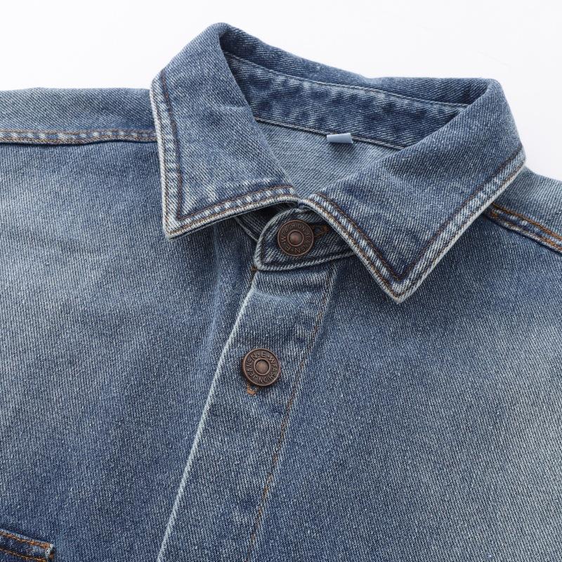 Spring And Autumn Men'S Denim Long Sleeve Lapel Shirt Men'S Casual Loose Shirt Jacket