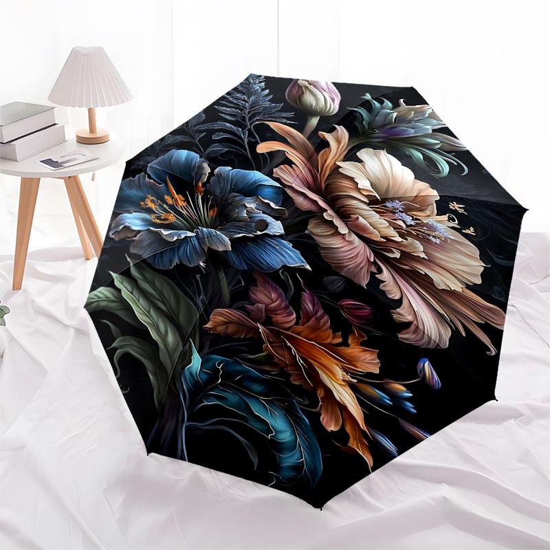 1pc Floral ArtworkOpen/Close Umbrella-Windproof, Compact Travel Umbrella, Sturdy 8-Rib Shaft, Outdoor Accessory, 1022