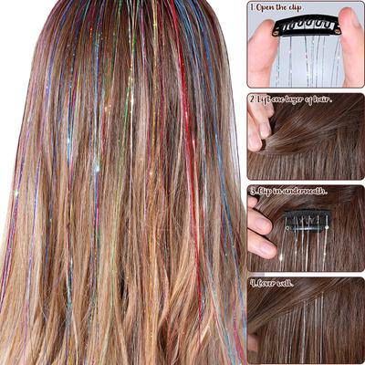6PCS Clip In Hair Tinsel Set 19.6 Inch Fairy Wig Piece Sparkling Hair Accessories Glitter Hair