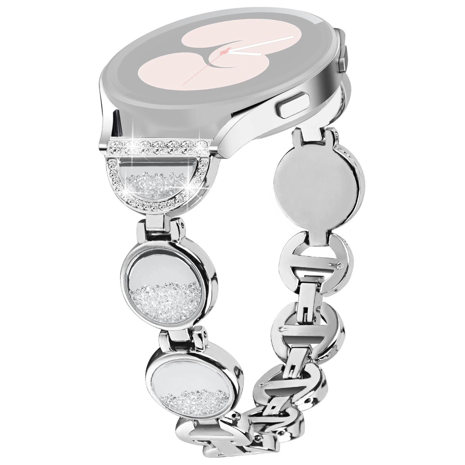 

For Samsung Galaxy Watch FE 40mm Band Quicksand Design Metal Watch Strap Bracelet Silver