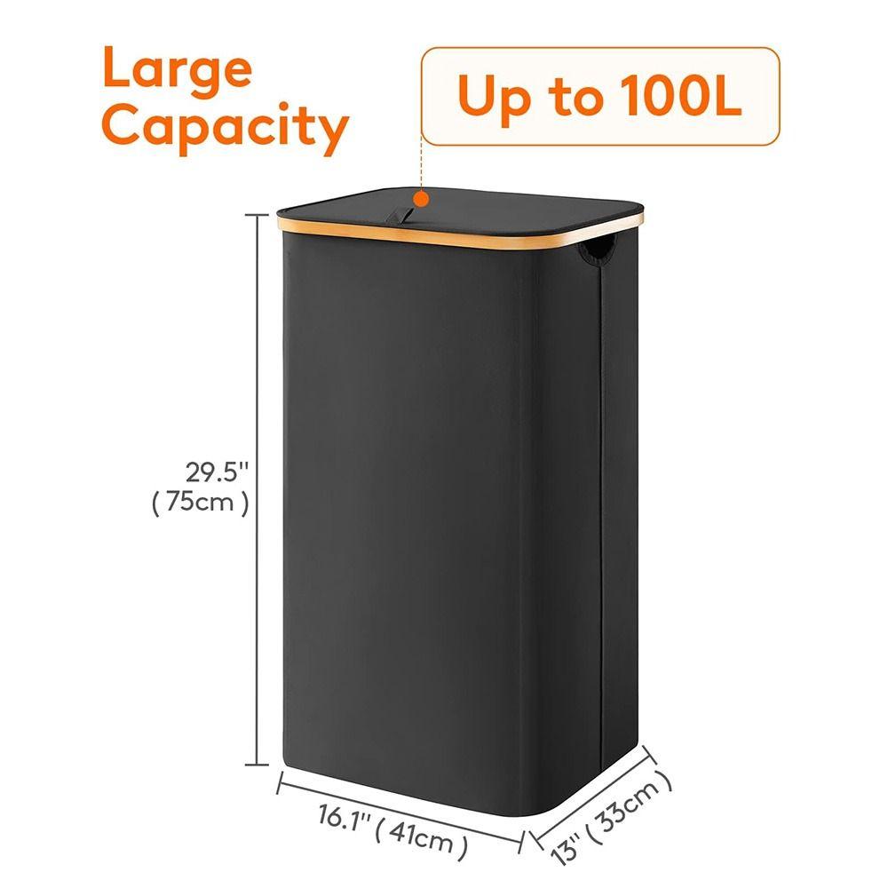 Schlanker Wäschekorb mit Deckel und Bambusgriffen, zusammenklappbarer Wäschekorb, Behälter für Handtücher
