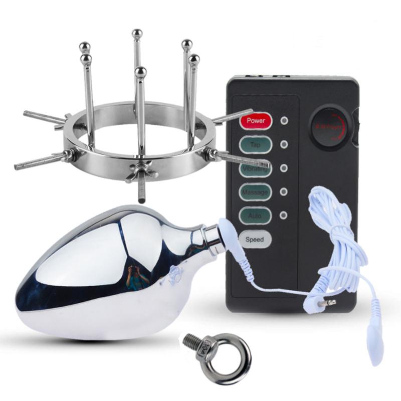 SM Erotic Electro Shock Vaginal Ball Dilator Adjustable Metal Anal Expander Pussy Huge Anal Plug Electric Stim Sex