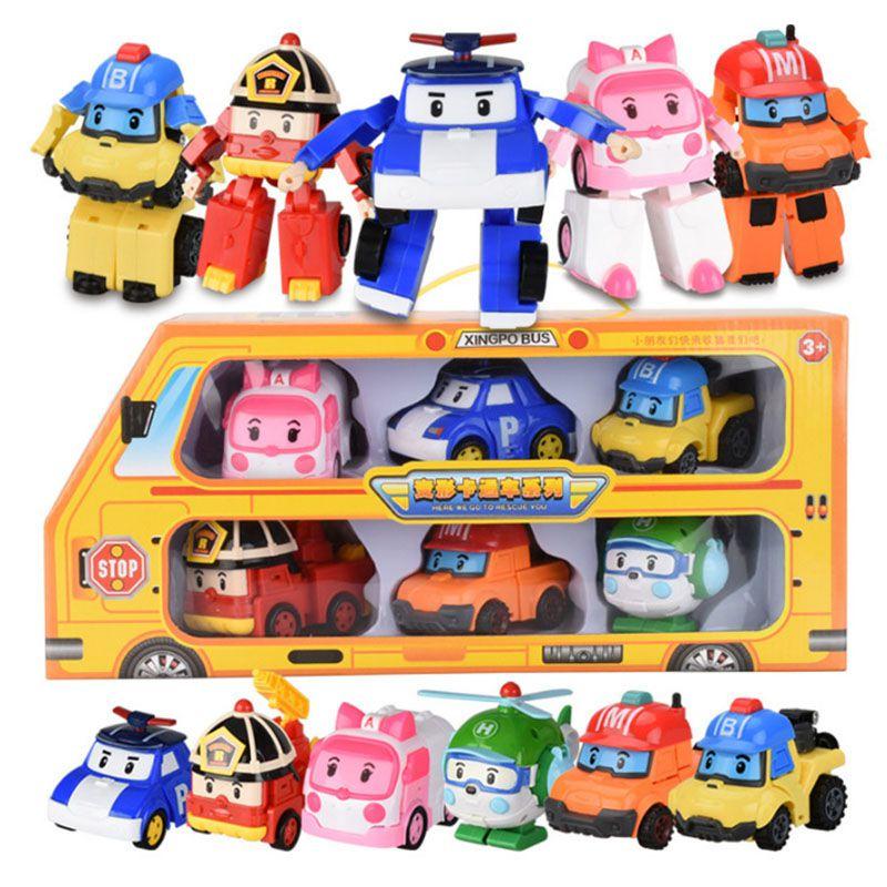 High-quality Robocar Poli Roy Amber Transformers Robot Action Figures Car Bus Set