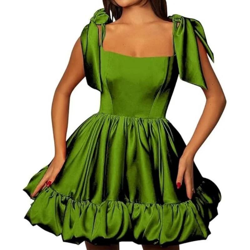 1011 new European and American style evening dress square neck bow satin tutu skirt thin birthday party dance dress