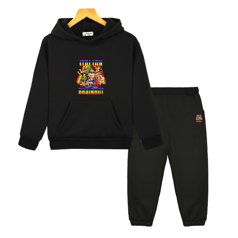 Italian Brainrot Autumn Anime hoodie Fleece Sweatshirt Jacket 2pcs pullover+Pants boys girls Hooded Sets kids boutique clothes