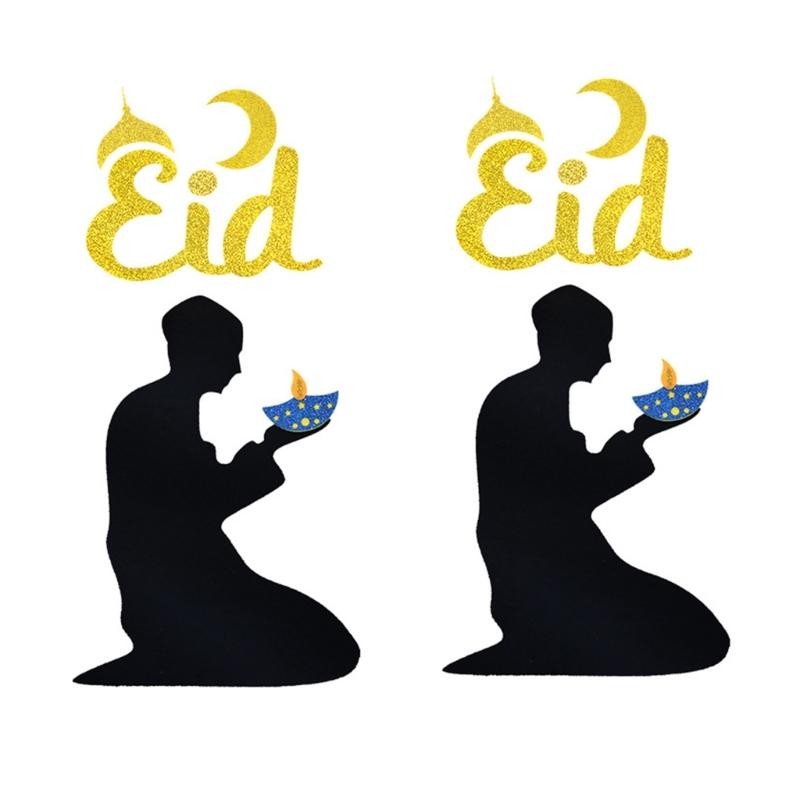 

Glittering Star Moon Door Sticker Nonwoven Fabric Door Sticker for Home Decoration Middle Eastern Festival Celebration