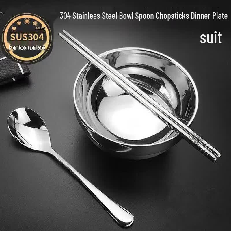 

304 Stainless Steel Double-Layer Anti-Scald Soup Bowl Set