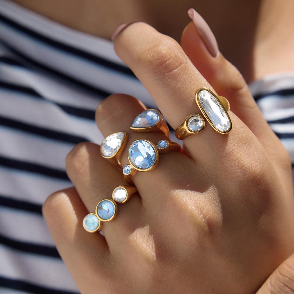 Stainless Steel Geometric Shape CZ Zircon Open Ring for Women 18K Gold Plated Stackable Fashion Finger Jewelry Anti Allergic