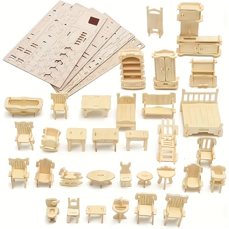 34Pcs Miniature Wooden House Furniture Set Model Ornament - DIY Miniature Photography Props- Seasonal Decor - Perfect Gift