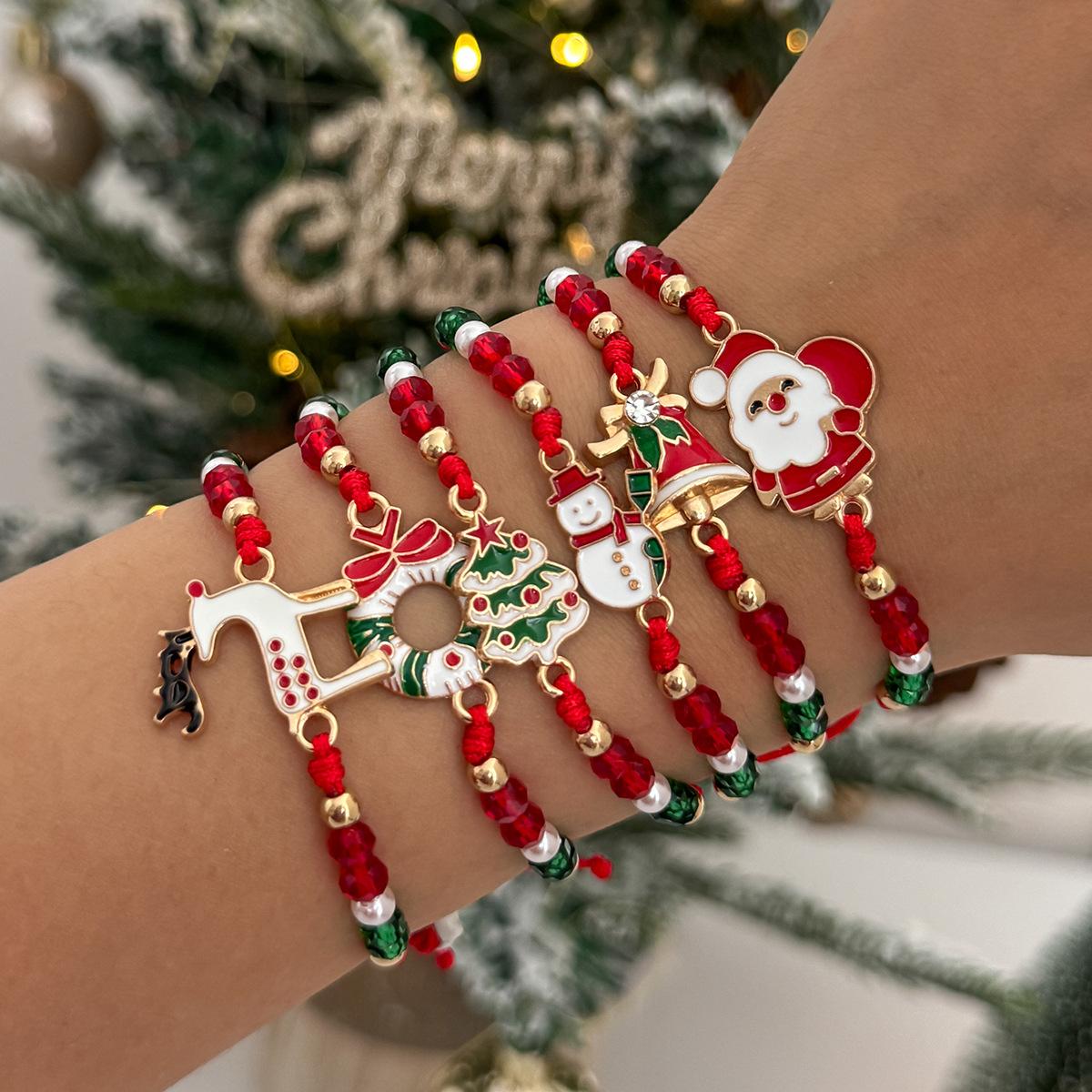 

Creative Christmas Reindeer Snowman Bracelet INS Polymer Clay Beaded Adjustable Braided Hand Jewelry for Women Girls Holiday Gift Accessories