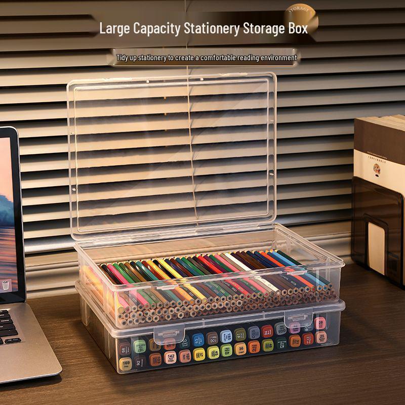 Stor genomskinlig förvaringslåda för akvarellpennor och tuschpennor för barns konstmaterial