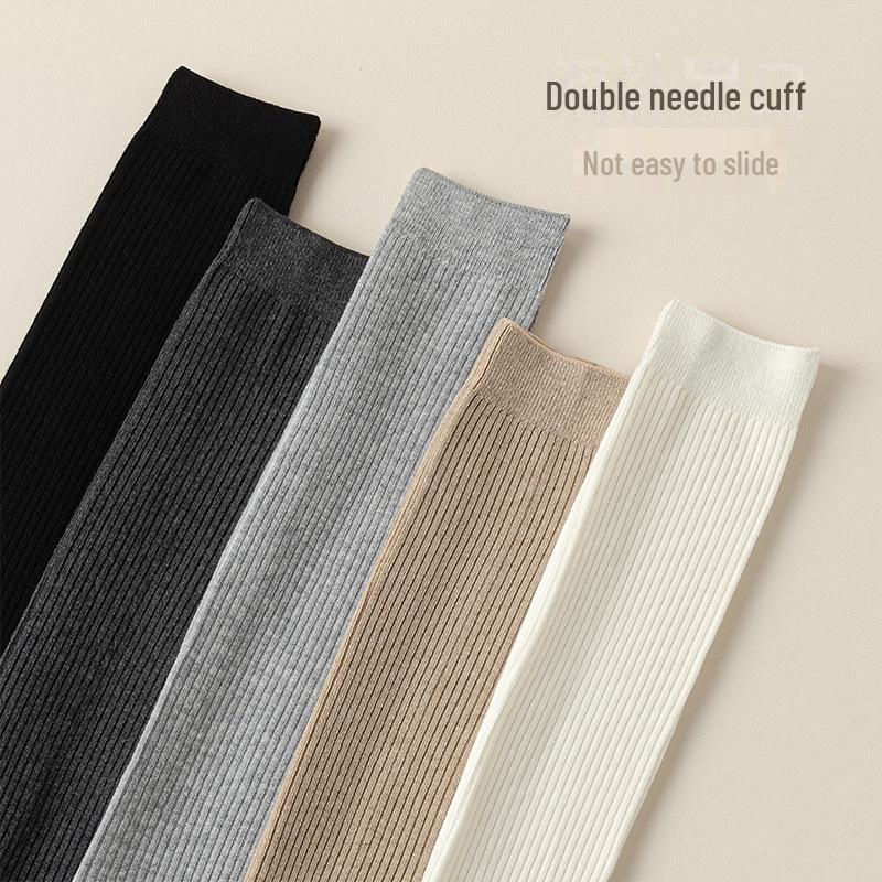 "Wool Thigh-High Socks, Double-Needle Stripes, Slim & Warm for Autumn/Winter"