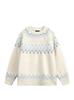 White Fair Isle Retro Women's Pullover - Autumn/Winter Korean Style, Soft Round Neck Loose Knit Sweater