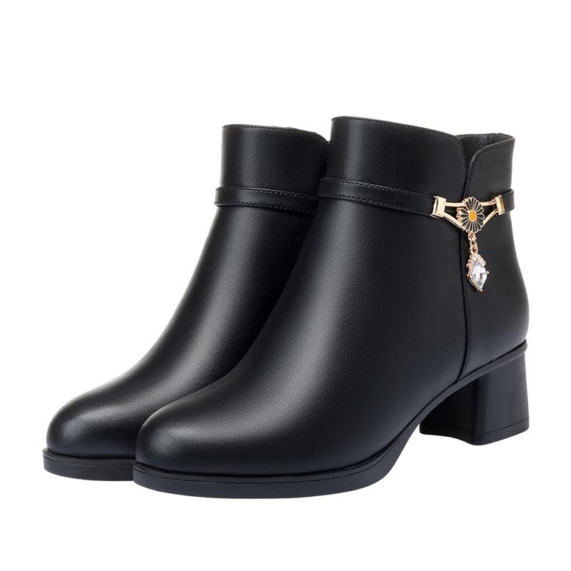 2025 New Fashion Soft Leather Women Ankle Boots High Heels Female Zipper Shoes Warm Fur Winter Boots Women Shoes Plus Size 42