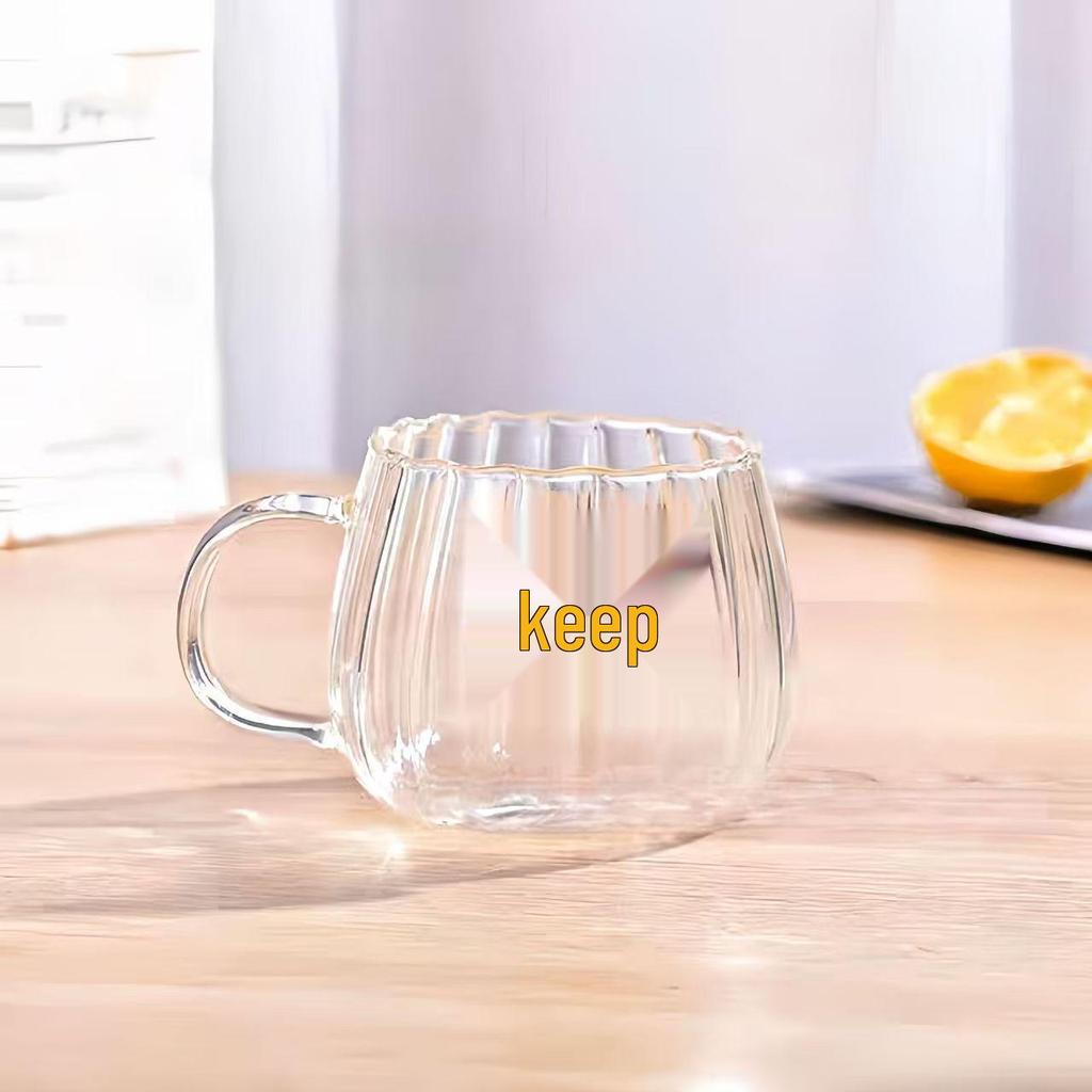 Glasbecher mit Bauchstreifen und Schleife - Hitzebeständige Tasse für Kaffee, Milch und Tee