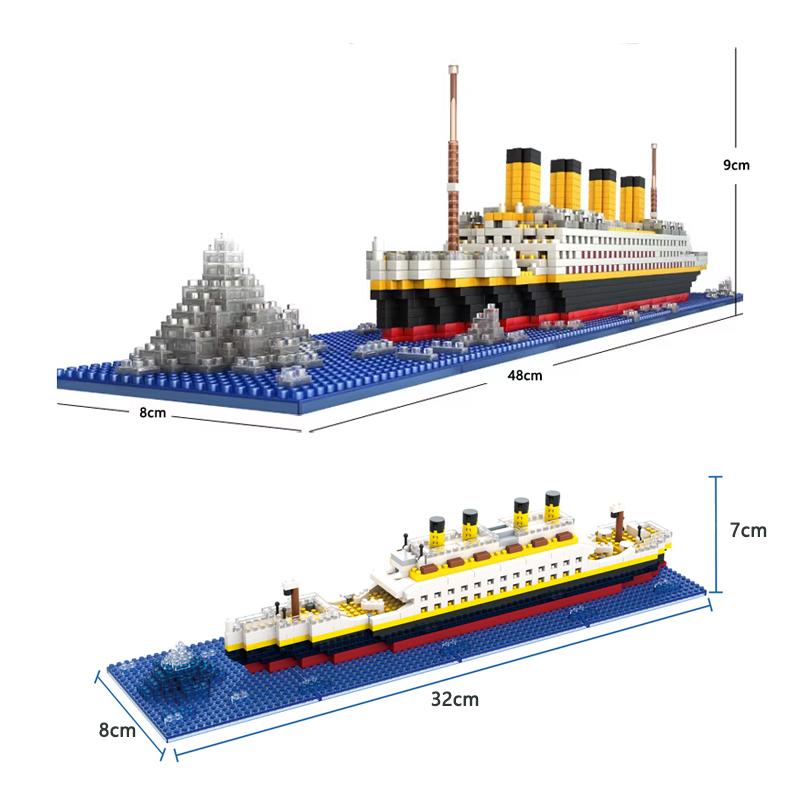 Titanic ship model children's toys birthday gift assembly building block plastic block with lamp toy Titanic building block toy