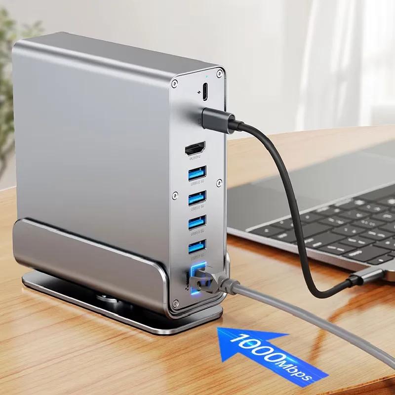 15 In 1 USB-C Docking Station Type-C 4K60Hz HUB With HDTV PD 100W USB 3.0 SD/TF RJ45 1000M 3.5 mm Audio For Laptop