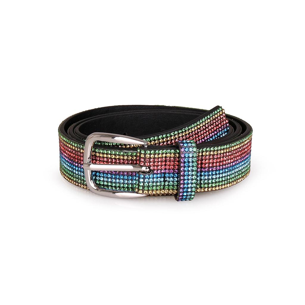 European and American Rainbow Belt Women's Summer Hot Diamond Colorful Thin Waist Chain Decorative Dress with Skirt Belt