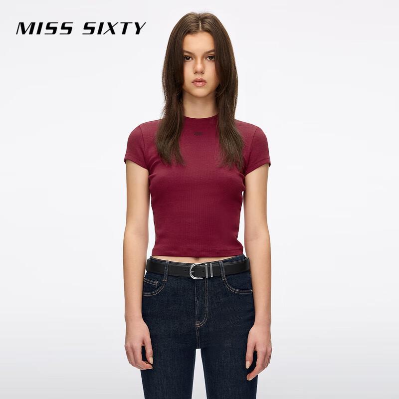 MISS SIXTY Women's Slim Fit Embroidered Cropped T-Shirt
