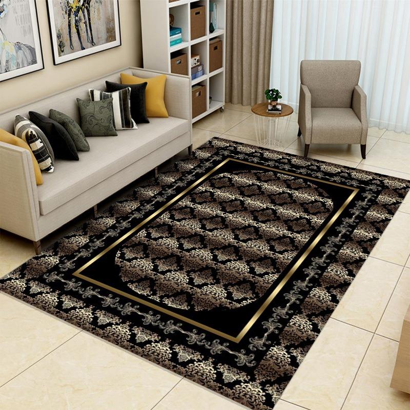 Elegant Retro Border Carpet with Exquisite Patterns Non Slip Coffee Table Mat for Living RoomBedroomCasual and ComfortableCarpet