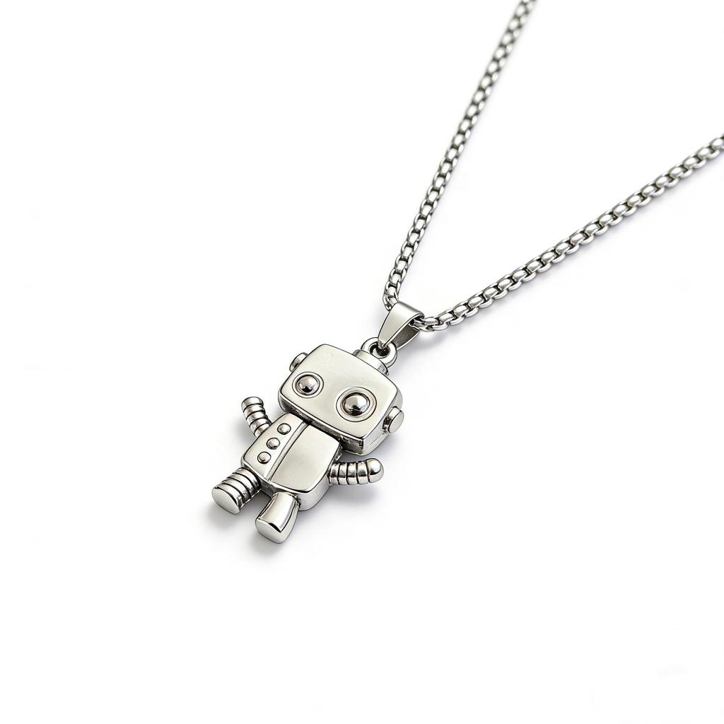 Trendy Hip Hop Robot Pendant Charm Necklace for Men & Women - Stainless Steel Long Sweater Chain