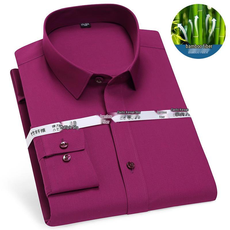 Men's Bamboo Fiber Iron-Free White Shirt - Long Sleeve, Stretch, Formal & Casual