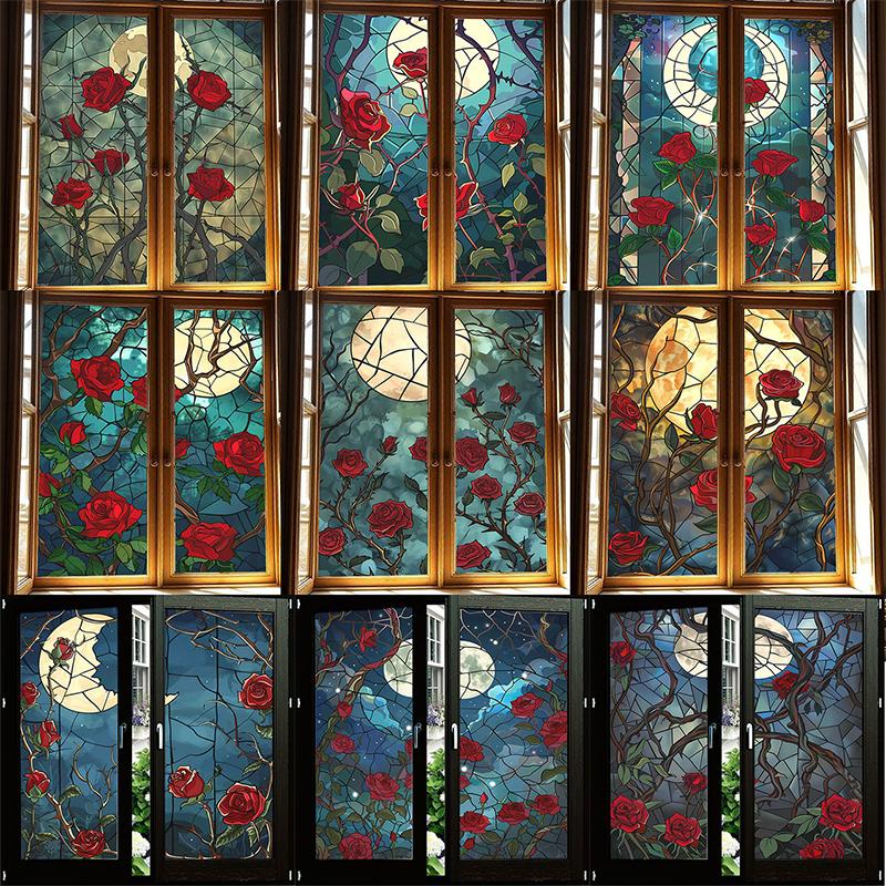 Bunte europäische Vintage Buntglas Kirchenfolie Heim- und Bürofenster Sichtschutzfolie PVC Selbstklebende Aufkleber