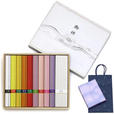 Sympathy Incense Gift [9 Types of Sandalwood Candles with Inner Wrapping and Carry Bag] Made In Japan, Low Smoke, Gift-Giving Incense for Buddhist
