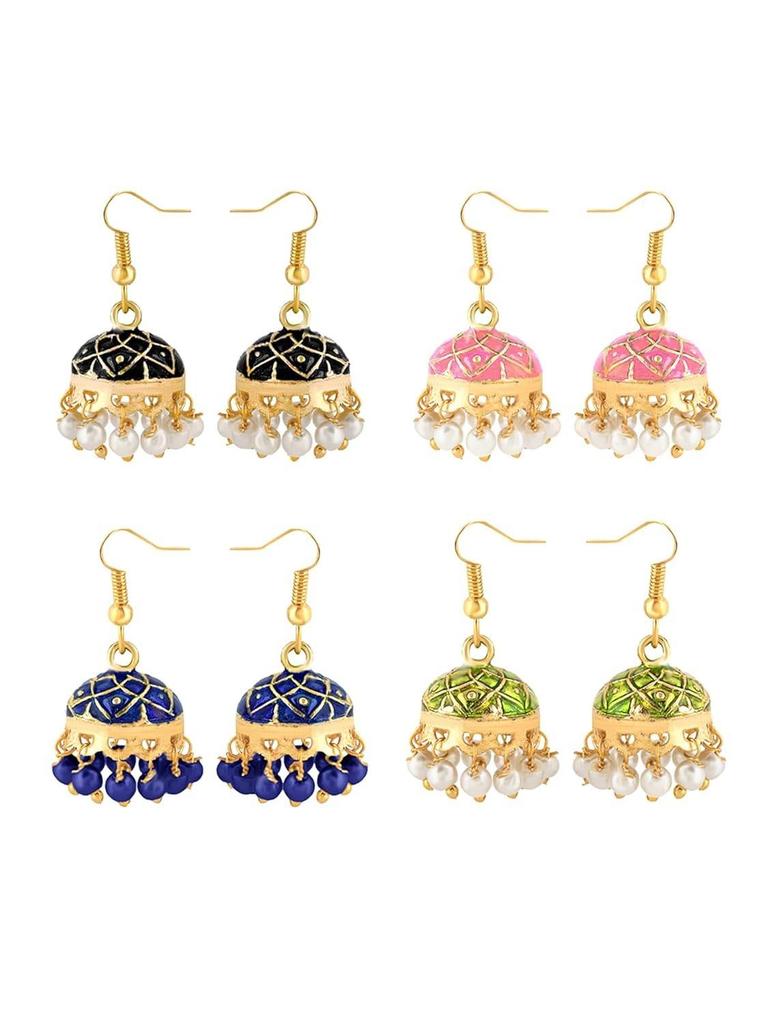 Earrings for Women and Girls Traditional Multicolor Meenakari Jhumka Earring | Gold Plated | Dome Shape Jhumki Combo Earrings