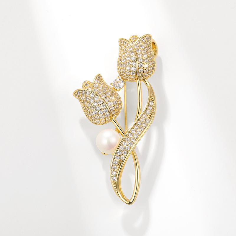 Bo Xin Yun Elegant Korean-Style Colorful Zirconia Tulip Brooch Pin Gift