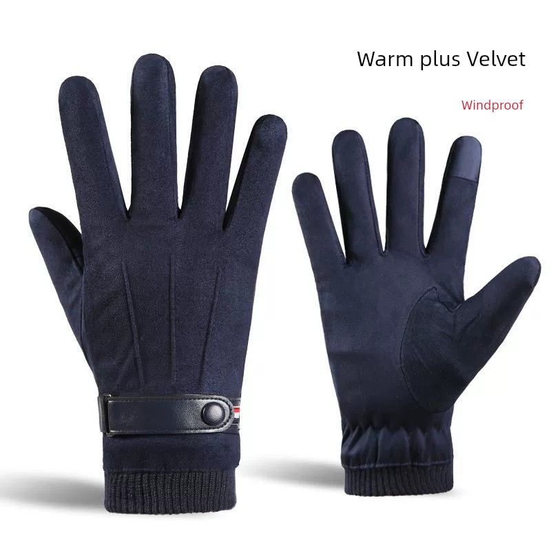 

Winter Men Suede Windproof Riding Heattech Gloves Cotton Cold Protection Fleece Thickened Touch Screen Driving Skiing Suede Blue 1 pair One size