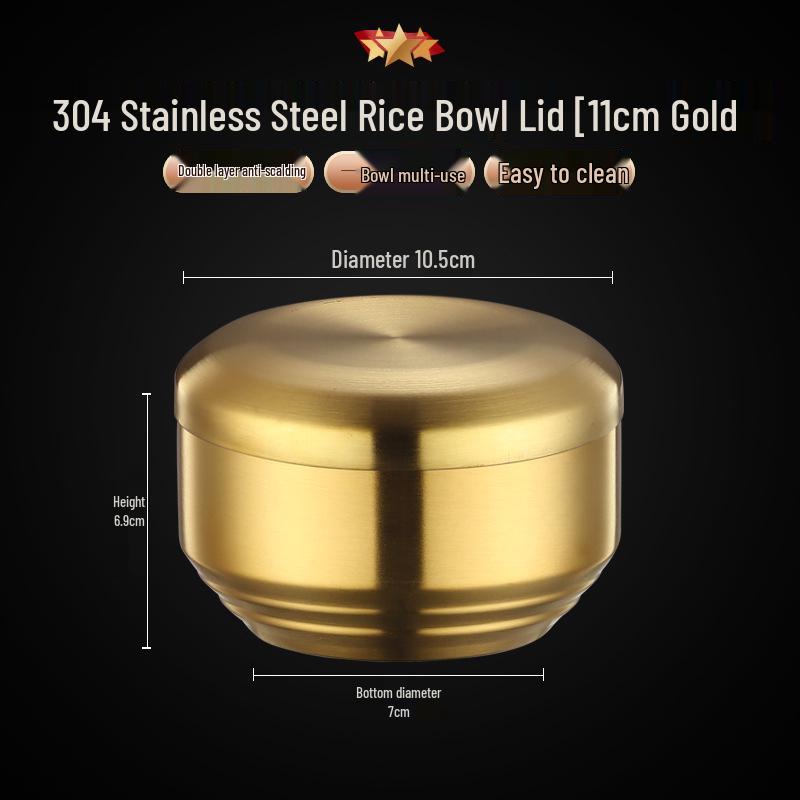 304 Stainless Steel Double-Layer Rice Bowl with Lid - Children's Anti-Scald Insulated Soup & Kimchi Dish, Korean Tableware.