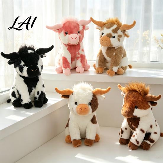 Decorative Tabletop Animal Highland Cow Stuffed Toy Soft Plush Scottish Cattle Doll Huggable Toy Cute Farm Doll Present for Adults Kids Boys Girls