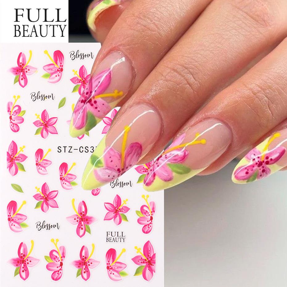 3D Nail Stickers Flower Plants Nail Art Decals Floral Leaf Spring Sliders Manicure Decor