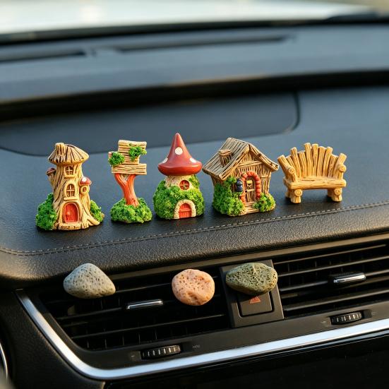 Mini Cartoon House Figurine Miniature Road Sign Chair Stone Letter Box Mushroom Statue House Micro Landscape Fairy Garden Decoration