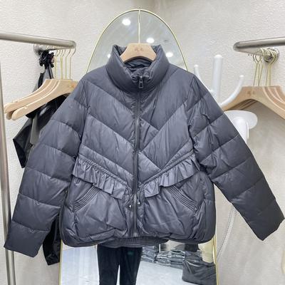 White Duck Down Winter New Literary and Retro Down Jacket Women's Thin Ruffle Edge Thickened Coat Top Tide