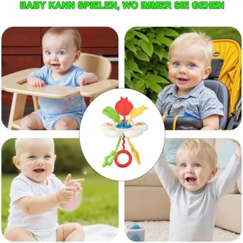 Silicone Pull String Baby Toy - Montessori Sensory Toy for Babies 6+ Months, Fine Motor Skills Development, Travel Toy for Car & Airplane
