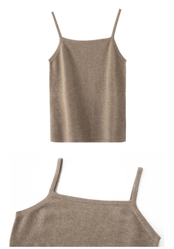 Le Kasha Women's Pure Cashmere Soft Sleeveless Camisole with Double Straps - Solid Autumn/Winter Wear